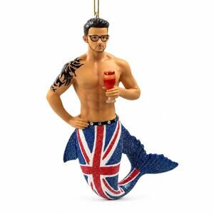 December Diamonds Union Jack Merman Ornament 55-55014 2016 Boxed UK Flag Retired